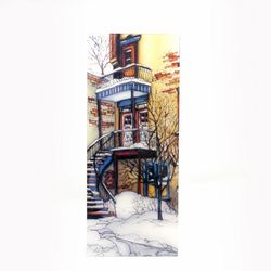 Reproduction escalier montréalais sous la neige