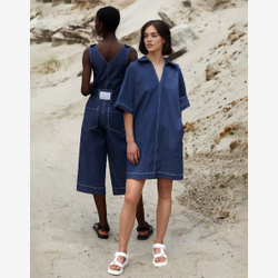 Jasmine - Robe en jeans col chemisier ouvert