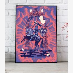 Affiche 8''x10'' chevalier paix Gredin print impression peace and love héros lapin colombe cheval drapeau blanc