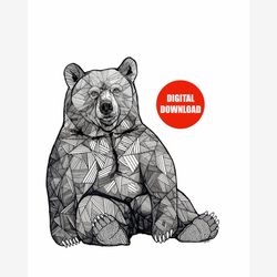 Bear Art - Art numérique - Téléchargement numérique - Tirages d’ours - Dessin d’ours - Art téléchargeable - Art animalier - Art au trait - Art de la salle de pépinière