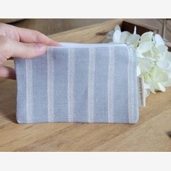 Mini porte monnaie en lin bleu et blanc