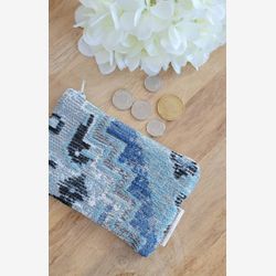 Petit porte monnaie Bohème tissus bleu, turquoise  et noir, cadeau abordable pour adolescente, mini pochette pour carte, petit cadeau femme
