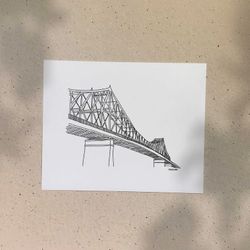 Pont Jacques-Cartier / 5x7 ou 8x10po / Illustration imprimée sur carton recyclé / Icônes de MTL par Darvee / Art N+B Unisexe Minimaliste