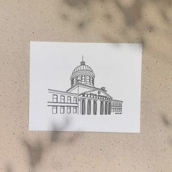 Marché Bonsecours / 5x7 ou 8x10po / Illustration imprimée sur carton recyclé / Icônes de MTL par Darvee / Art N+B Unisexe Minimaliste