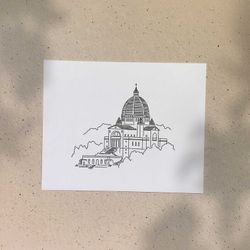 L’Oratoire Saint-Joseph / 5x7 ou 8x10po / Illustration imprimée sur carton recyclé / Icônes de MTL par Darvee / Art N+B Unisexe Minimaliste