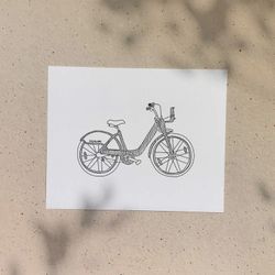Bicyclette BIXI / 5x7 ou 8x10po / Illustration imprimée sur carton recyclé / Icônes de MTL par Darvee / Art N+B Unisexe Minimaliste
