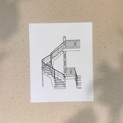 Escalier de Plex / 5x7 ou 8x10po / Illustration imprimée sur carton recyclé / Icônes de MTL par Darvee / Art N+B Unisexe Minimaliste