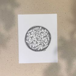 Poutine / 5x7 ou 8x10po / Illustration imprimée sur carton recyclé / Icônes de MTL par Darvee / Art N+B Unisexe Minimaliste