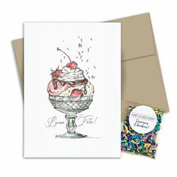 Carte de souhaits avec confettis à gâteau - Anniversaire - Sundae