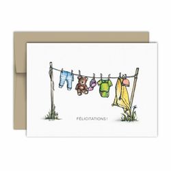 Carte de souhaits - Naissance - Corde à linge