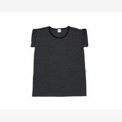 Chandail manche très courte en BAMBOU rayé noir et gris chiné