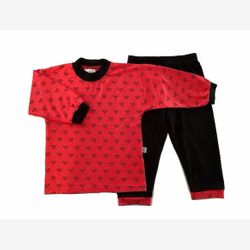 PYJAMA 2 PIÈCES EN BAMBOU haut corail et coeurs noirs et pantalon noir (py2pLcoeurs3702)