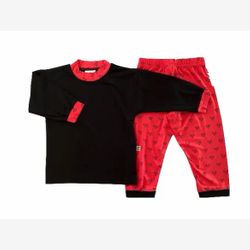 PYJAMA 2 PIÈCES EN BAMBOU haut noir et pantalon corail et coeurs noir (py2pLcoeurs3702)