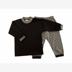 PYJAMA 2 PIÈCES EN BAMBOU haut noir et pantalon gris xoxo noir (py2pLxoxo0249)