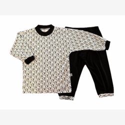 PYJAMA 2 PIÈCES EN BAMBOU haut blanc xoxo noirs et pantalon noir (py2pLxoxo0201)