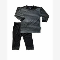 PYJAMA 2 PIÈCES en BAMBOU haut rayé noir et gris et pantalon noir