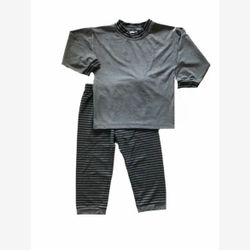 PYJAMA 2 PIÈCES en BAMBOU haut gris chiné fonçé et pantalon rayé noir et gris