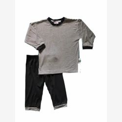 PYJAMA 2 PIÈCES en BAMBOU haut rayé étroit noir et blanc et pantalon noir