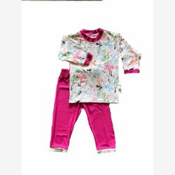 PYJAMA 2 PIÈCES Haut coton organique arbres rose et pantalon bambou fushia