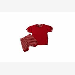 PYJAMA COURT 2 PIÈCES EN BAMBOU haut  rouge et bas rayure moyenne rouge et blanche (050501)