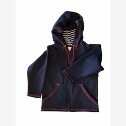 Chandail kangourou en COTON OUATÉ marine avec fermoir avant