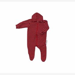 Pyjama 1 pièce avec capuchon bambou rayure moyenne rouge et blanche (0501)