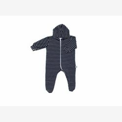 Pyjama 1 pièce avec capuchon bambou rayure moyenne marine et blanche (5801)