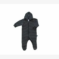 Pyjama 1 pièce avec capuchon bambou rayure moyenne noire et blanche (0201rm)