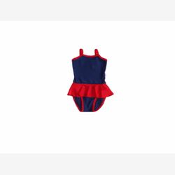 Maillot de bain pour fille poseidon marine et garniture rouge (5805)