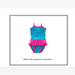 Maillot de bain pour fille poseidon turquoise et garniture rose pivoine (7413)