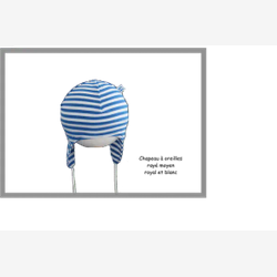 Chapeau à oreilles coton rayé moyen royal et blanc (CHOR1101rm)