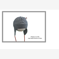 Chapeau à oreilles coton rayé moyen marine et blanc (CHOR5801rm)