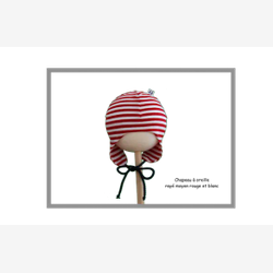 Chapeau à oreilles coton rayé moyen rouge et blanc (CHOR0501rm)