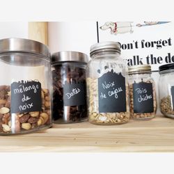 Tour du Monde - lot 8 étiquettes adhésives en ardoise pour pot mason panorama skyline Paris Londres New York Berlin Grèce Japon sticker