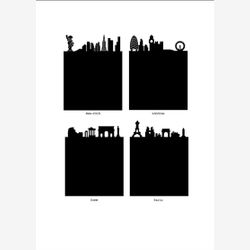 Tour du Monde - lot 8 étiquettes adhésives en ardoise pour pot mason panorama skyline Paris Londres New York Berlin Grèce Japon sticker