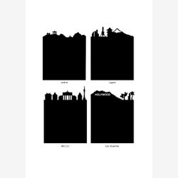 Tour du Monde - lot 8 étiquettes adhésives en ardoise pour pot mason panorama skyline Paris Londres New York Berlin Grèce Japon sticker