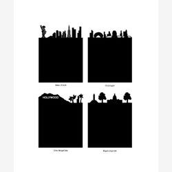 USA - lot 8 étiquettes adhésives en ardoise pour pot masson panorama skyline New-York Chicago Los Angeles Washington San Francisco Boston