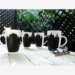 Coffret 4 tasses ardoise Montréal lieux touristiques mont royal stade olympique expo 67 vieux port hochelaga peint main personnalisable