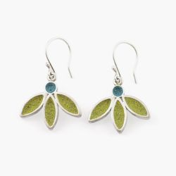 Boucles d'oreilles argent fleurs vert et bleu turquoise