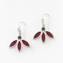 Boucles d'oreilles argent fleurs rouge et gris