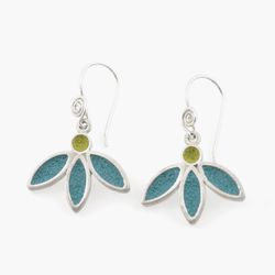 Boucles d'oreilles argent fleurs turquoise et vert