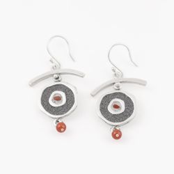 Boucles d'oreilles argent et ciment rouge et gris