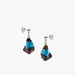 Boucles d'oreilles bois, acrylique et argent vrille turquoise