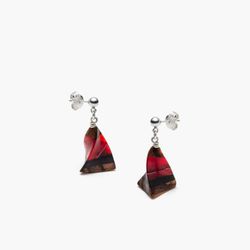 Boucles d'oreilles bois, acrylique et argent vrille rouge