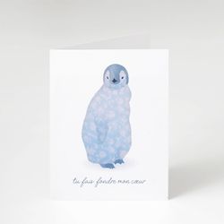 Carte de souhait amour et amitié pingouin  "Tu fais fondre mon cœur"