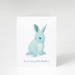 Carte de souhait amour et amitié lapin  "Tu es mon porte bonheur"