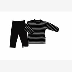 PYJAMA 2 PIÈCES EN BAMBOU haut rayure large noire et blanche et  pantalon noir (020102)
