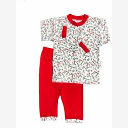 PYJAMA 2 PIÈCES Haut coton organique fleurs rouges et pantalon rouge