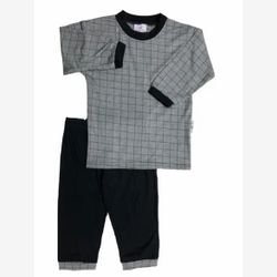PYJAMA 2 PIÈCES en BAMBOU haut gris, carreaux noirs et pantalon noir