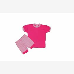 PYJAMA COURT 2 PIÈCES EN BAMBOU haut rayure étroite pivoine et blanche  (0113re)